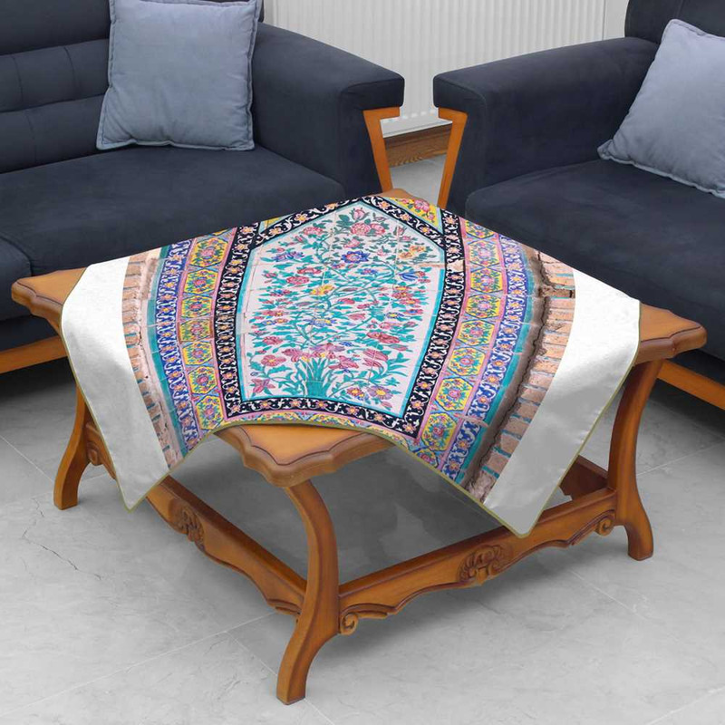 رومیزی تینادکور طرح کاشی فیروزه ای مدل mod00037