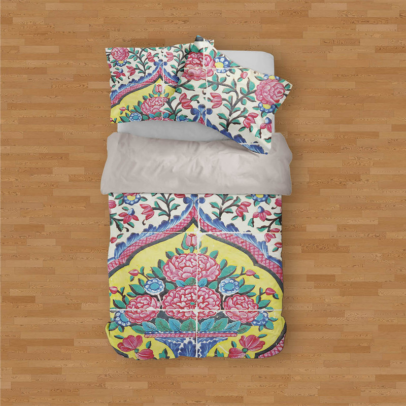 سرویس روتختی تینادکور طرح کاشی گلدان گل‌فرنگ مدل png00079 یک نفره 4 تکه